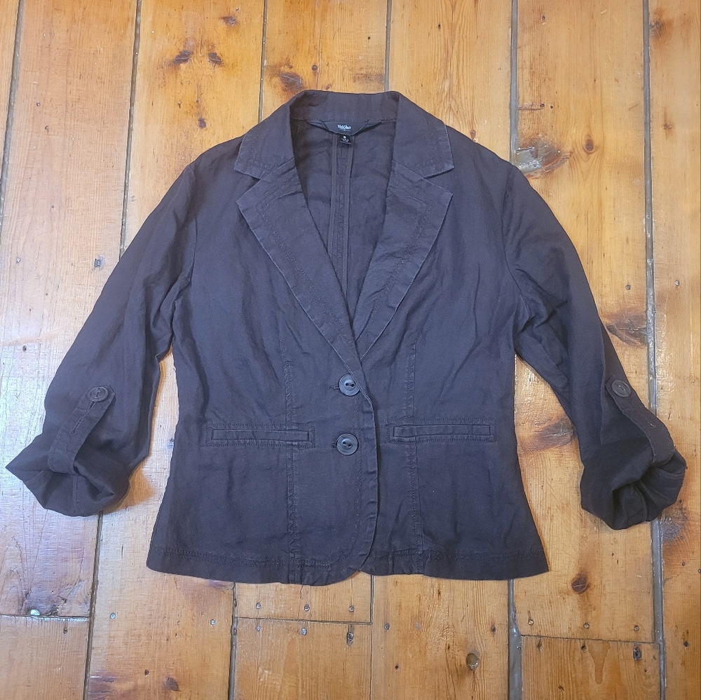 Mossimo Blazer Jacket Brown Adjustable Sleeves Sz Small